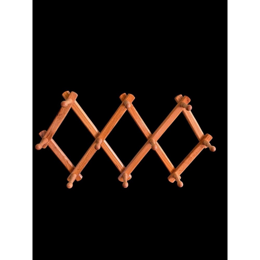 Wooden Accordion Wall Coat Rack 10 Peg Expandable Folding Hat Towel Hanger